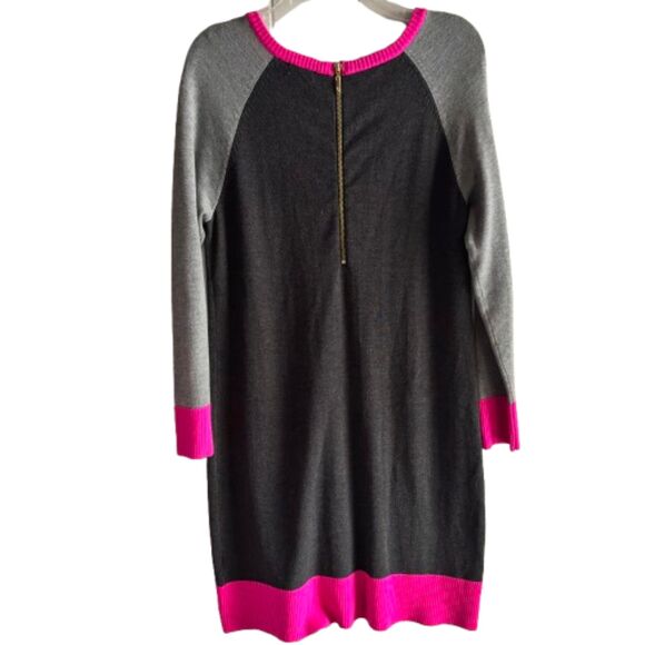 Eliza J Size M Long Sleeve Color Block Sweater Holiday Dress Black/Grey/Pink #V - Picture 3 of 7